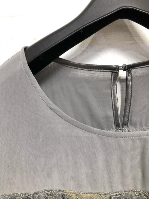 新品☆4Lくすみカラー?レースデザイン?重ね著風(fēng)ワンピース?パーテ?！預(yù)211