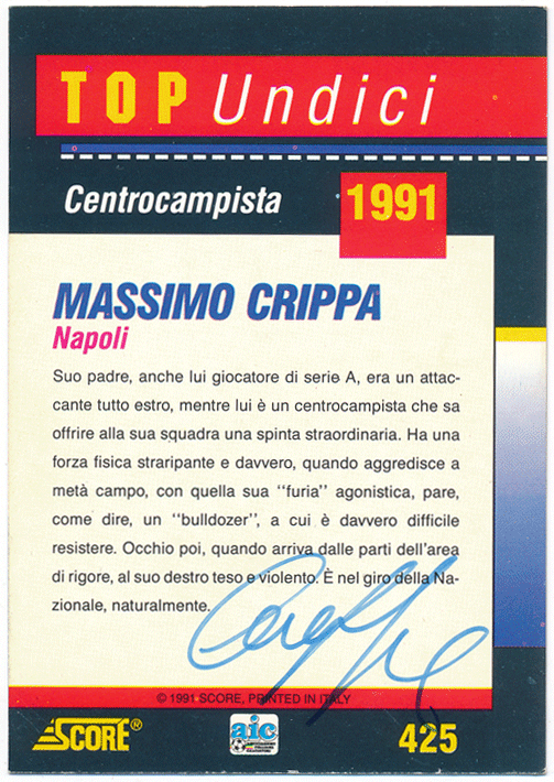 Massimo Crippa 1991 Score Italian Signature Auto 直筆サインカード オート マッシモ・クリッパ