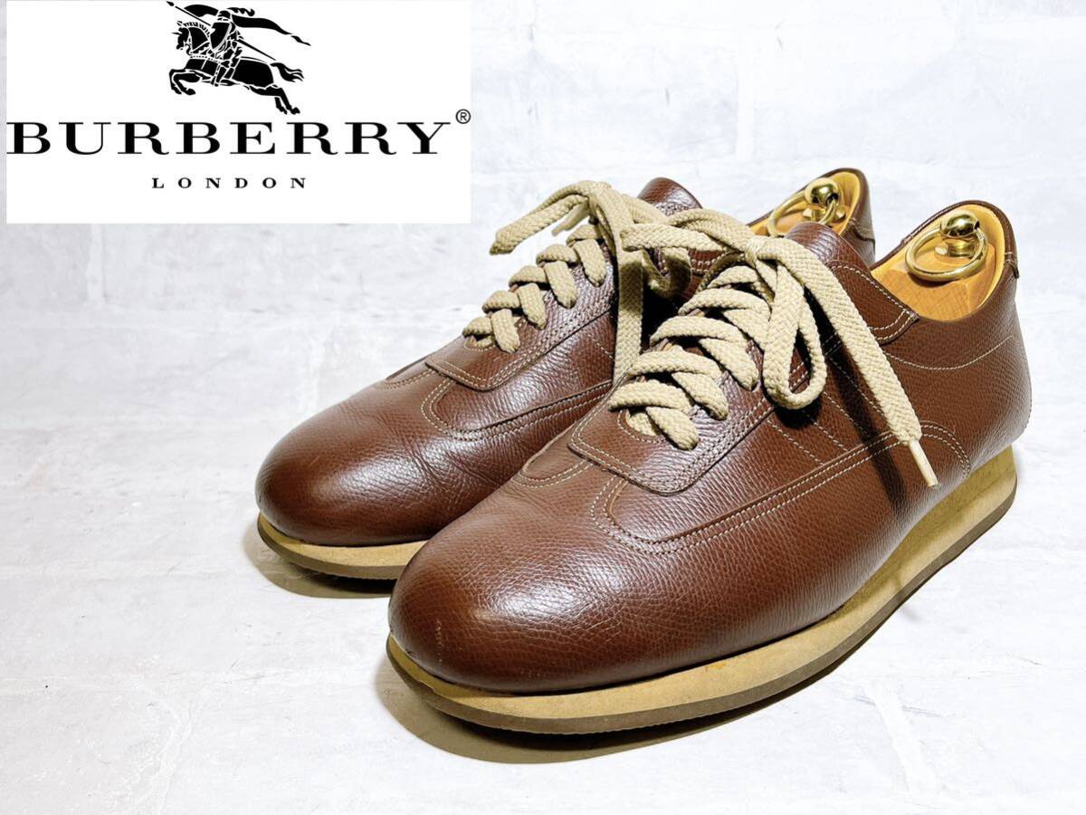 極美品】BURBERRY バーバリー 高級 レザースニーカー 本革 茶 25 極美品】BURBERRY バーバリー 高級 レザースニーカー 本革 茶 25