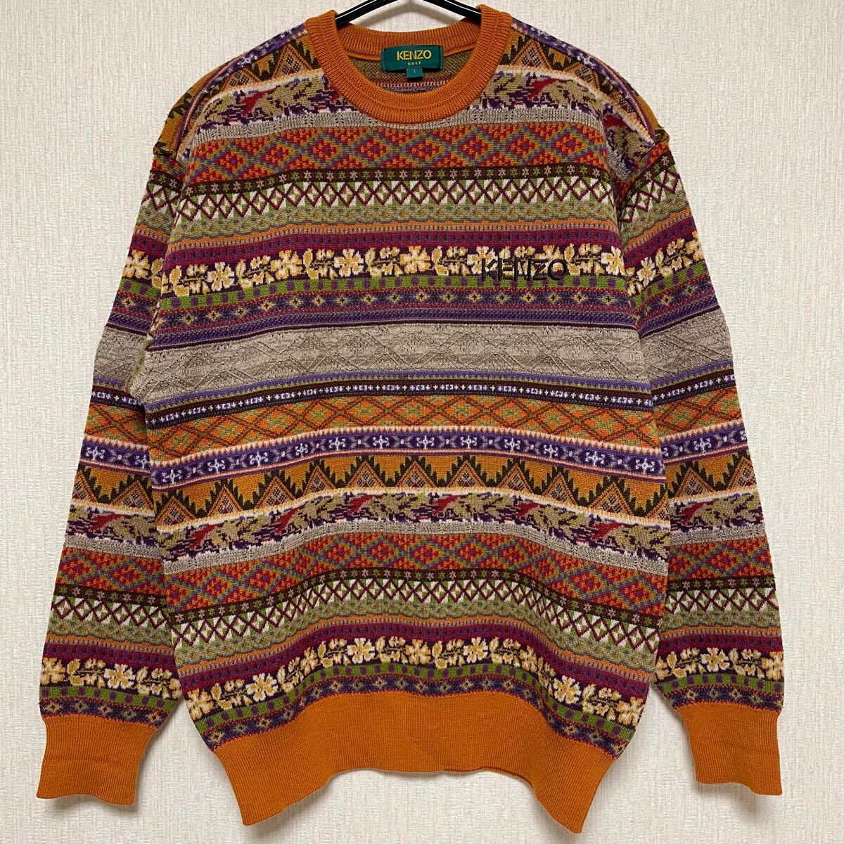即決 KENZO GOLF ケンゾー ウール ニット 総柄 1 S〜M 美品 即決 KENZO GOLF ケンゾー ウール ニット 総柄 1 S〜M 美品
