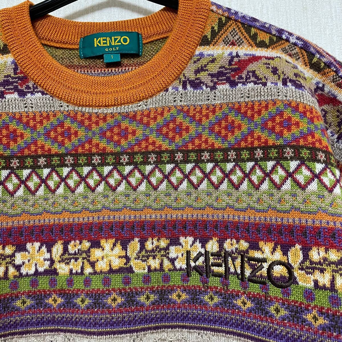 即決 KENZO GOLF ケンゾー ウール ニット 総柄 1 S〜M 美品 即決 KENZO GOLF ケンゾー ウール ニット 総柄 1 S〜M 美品