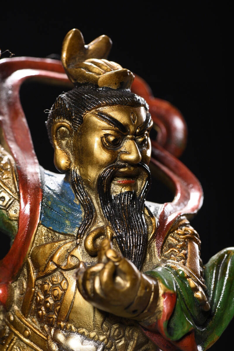 清・古銅彫・金鍍・彩繪・王靈官像・仏教古美術・供養品』極細工