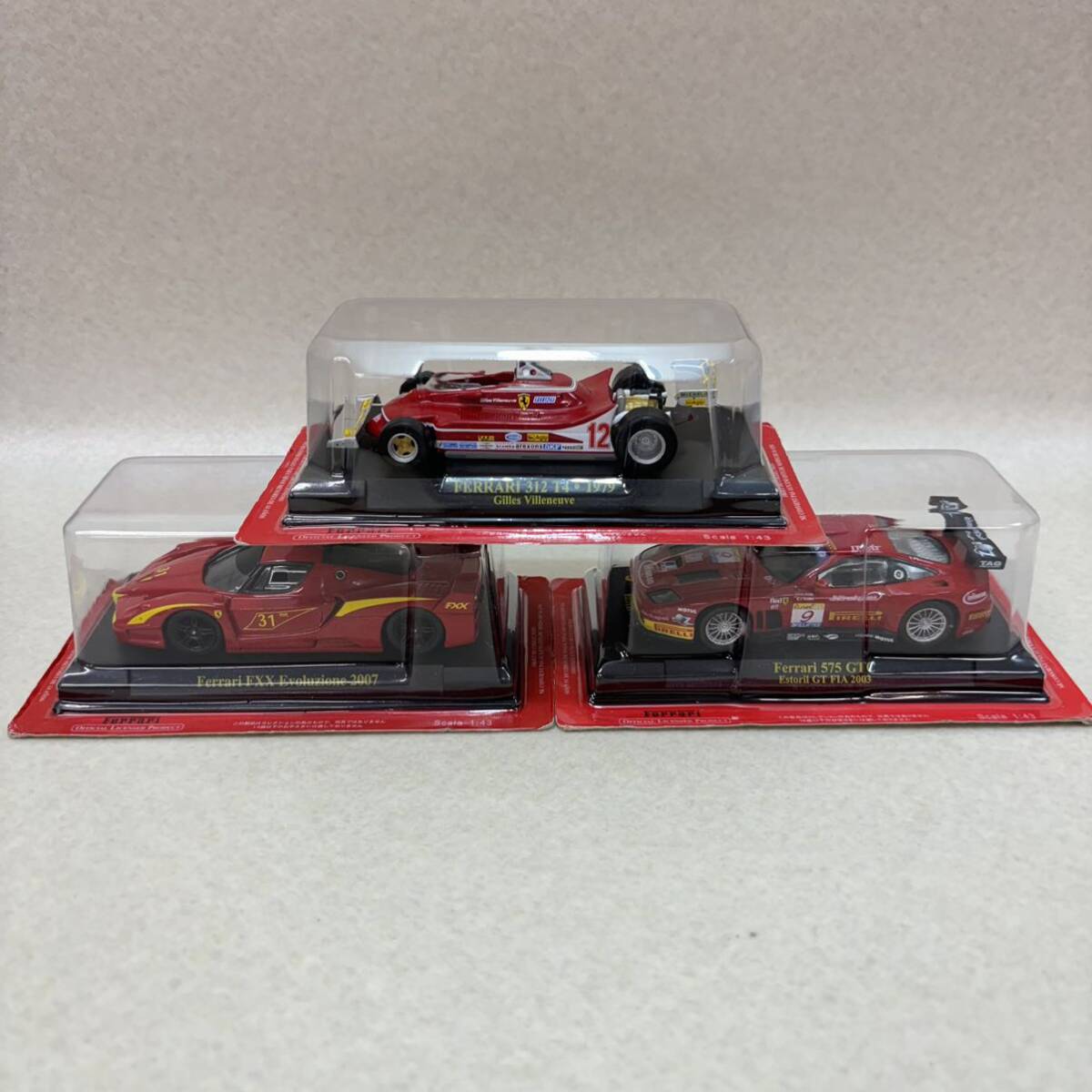 K1115★未開封品★FERRARI フェラーリ 1:43 レーシングカー 312 T41979、575 GTC、FXX Evoluzione 2007、3個セット　同梱不可