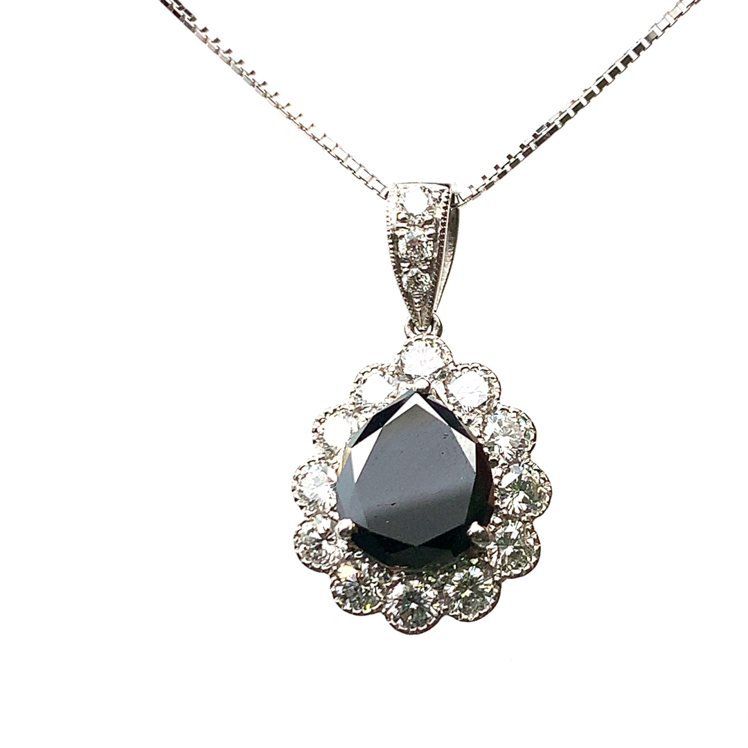 ブラックダイヤ 1.62ct ダイヤモンド ネックレス ペンダントトップ K18WG ホワイトゴールド 45cm 4.7g