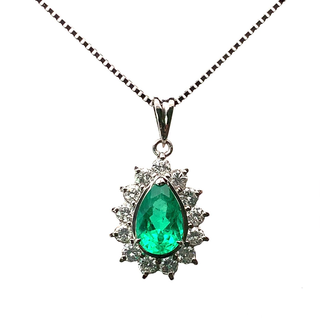 エメラルド 0.79ct ダイヤモンド ネックレス ペンダントトップ プラチナ 45cm 4.7g