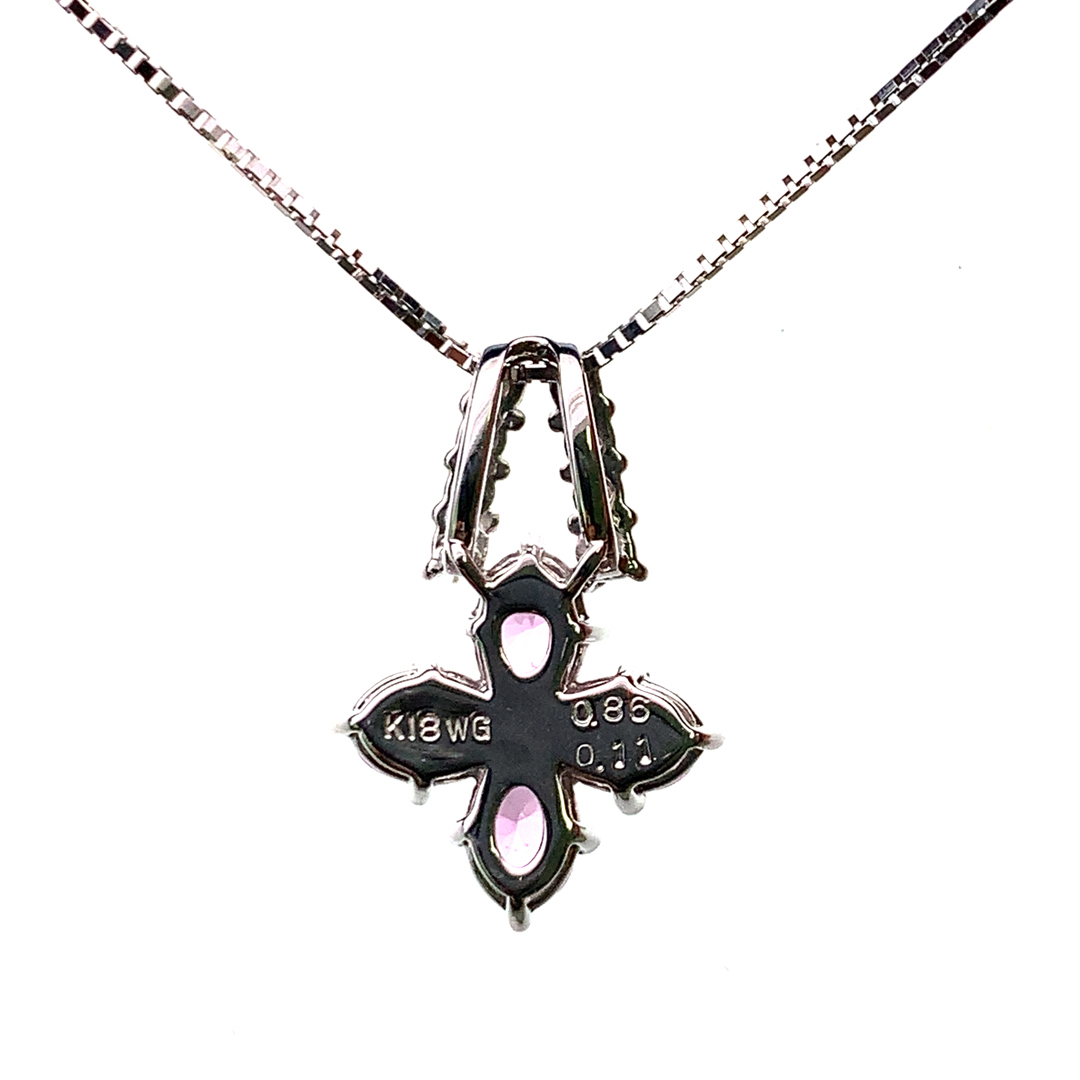 ピンクサファイア 0.86ct ダイヤモンド ネックレス ペンダントトップ K18WG ホワイトゴールド 45cm 3.7g ソーティング
