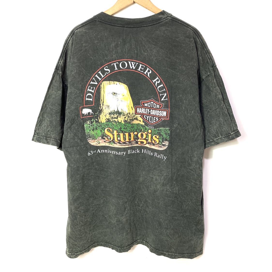 ■ USA製 2003年製 ハーレー Black Hills Rally STURGIS イーグル プリント Tシャツ ストーンウォッシュ風 カーキ XL 古着 アメカジ ■_画像5