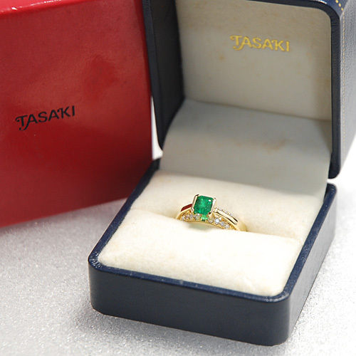  Tasaki Shinju /K18YG изумруд бриллиантовое кольцо / кольцо /E0.76ct/D0.23ct 10 номер / новый товар произведена отделка (7610)