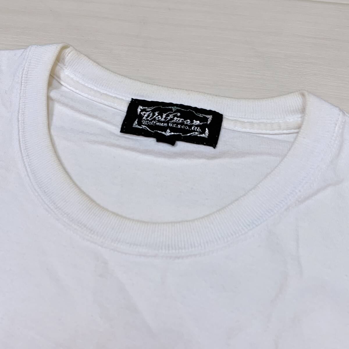 YH1030 wolfman ウルフマン メンズ 半袖 Tシャツ 丸首 前プリント ホワイト 白 Mサイズ クール Tシャツ カジュアルスタイル 萬(wàn)能 USED 古著