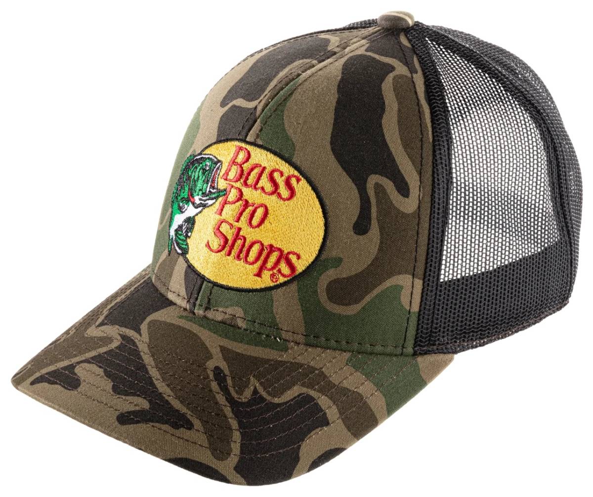 Bass Pro Shops|ロゴ刺繍 メッシュバックキャップ 迷彩柄 新品未使用 バスプロショップス カモフラ ロゴ メッシュキャップ