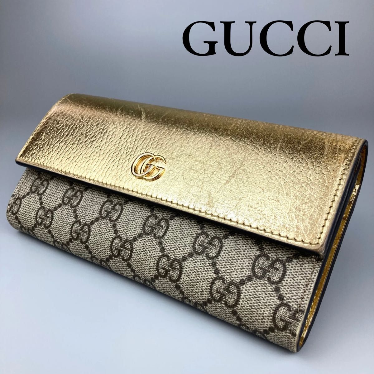 限定品 GUCCI グッチ 長財布 レザー GG マーモント ゴールド 限定品 GUCCI グッチ 長財布 レザー GG マーモント ゴールド