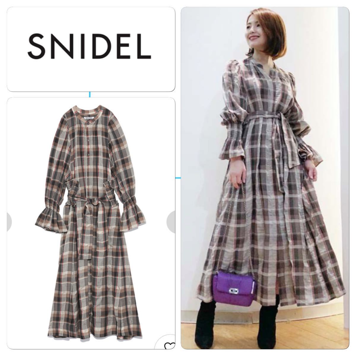  Snidel belt attaching check long One-piece One-piece long sleeve F 19923