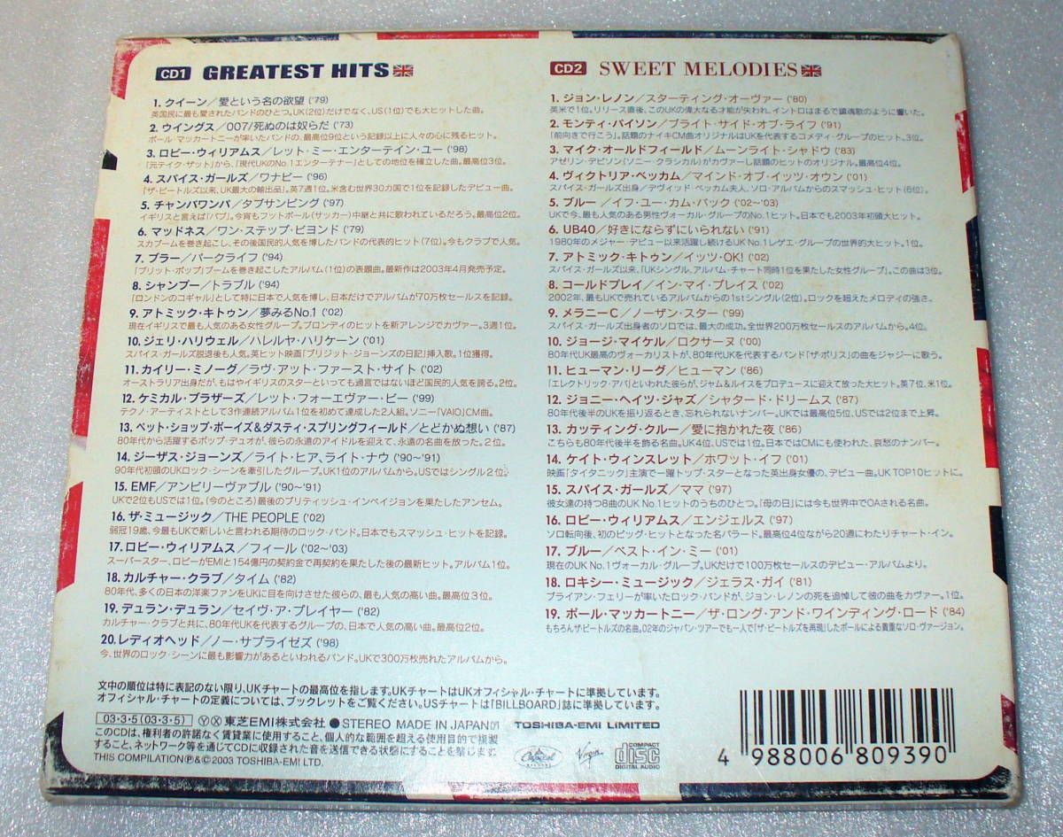 B7■IT’S UK!-GREATEST HITS&SWEET MELODIES◆ブリディッシュ・ロック＆ポップス オムニバス２枚組◆クイーン/ポール・マッカートニー 他_ビニールに入れて段ボールで固定します