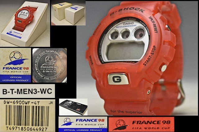 【CASIO カシオ G-SHOCK】フランスワールドカップ1998年モデル 赤スケルトン DW-6900WF-4T 説明書 ケース付 二重箱