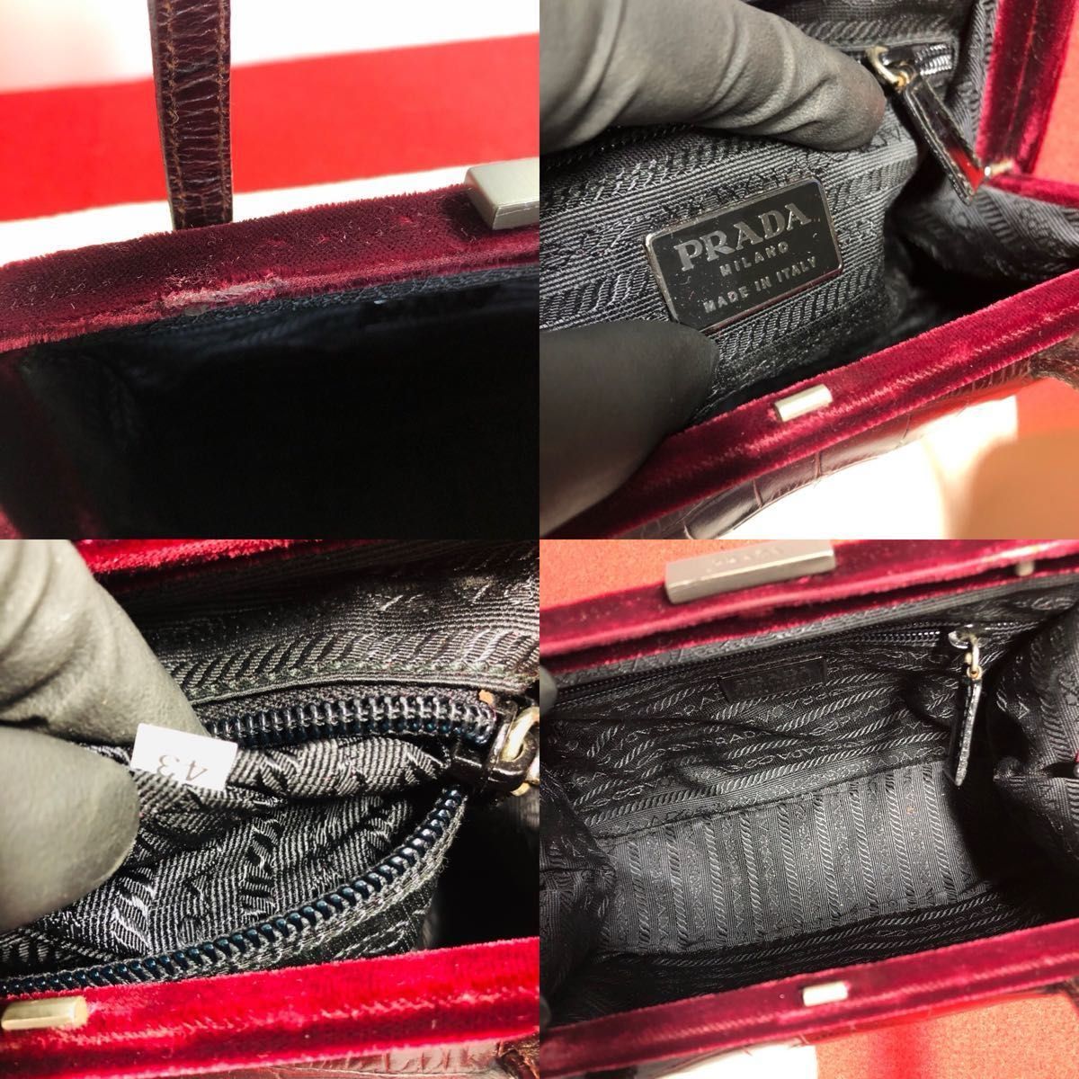 プラダ Vintage PRADA クロコ×ベロア がま口 ハンドバッグ 色 プラダ Vintage PRADA クロコ×ベロア がま口 ハンドバッグ 色