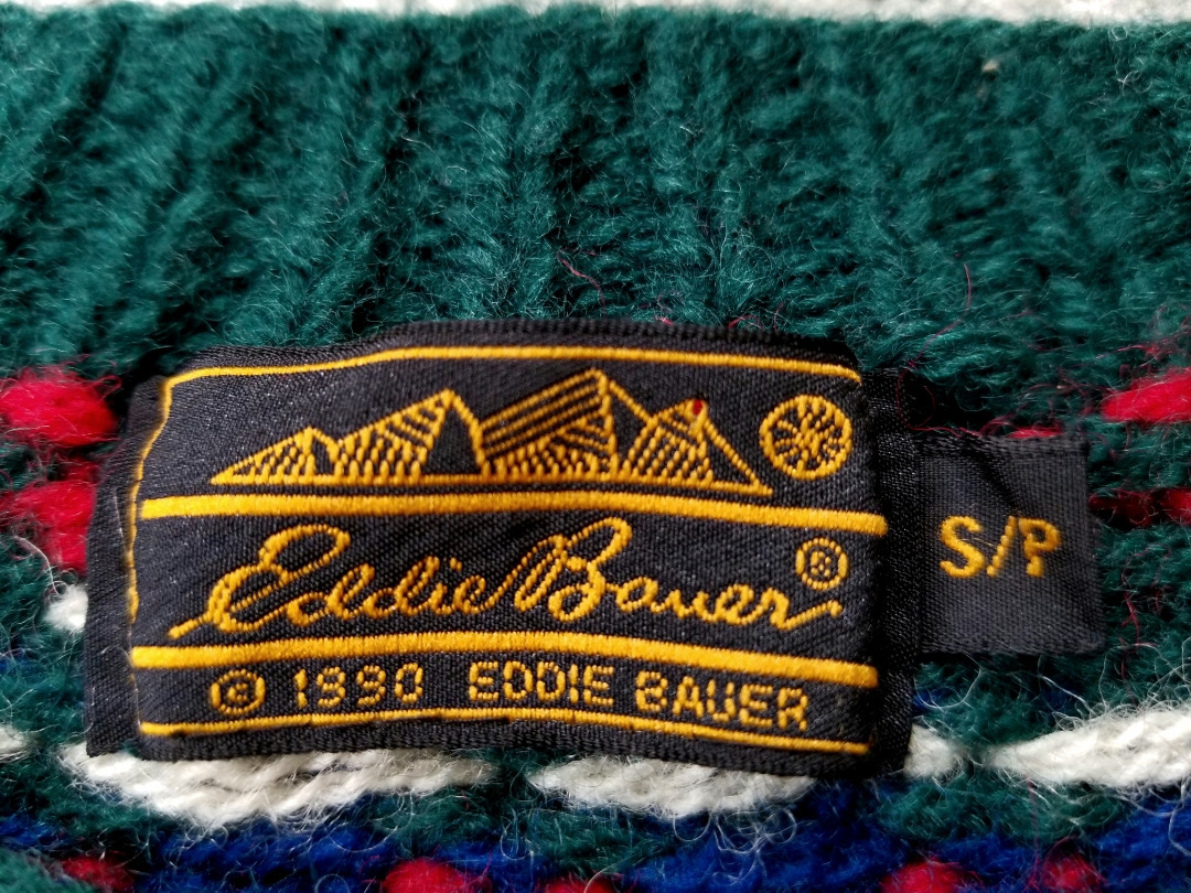  хороший 90s чёрный бирка EDDIEBAUER Eddie Bauer кардиган S снег рисунок зеленый синий красный белый свитер вязаный American Casual Vintage 