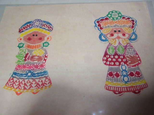 # rare beautiful goods genuine article human national treasure 1960 period rom and rear (before and after) ( Showa era 35 year!....(...) type ..( Japanese paper ) Indian doll pattern ... paper research place length 24 width 31cm