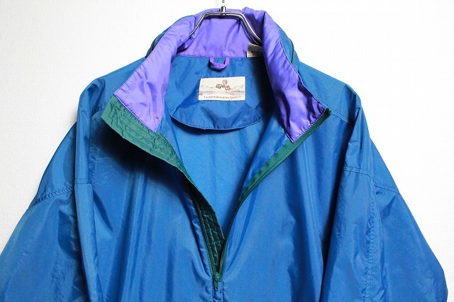 80's 旧タグ ＥＭＳ アノラック ナイロンジャケット 青系 (L) 巾着付 パッカブル 80年代 旧タグ オールド Eastern  Mountain Sports