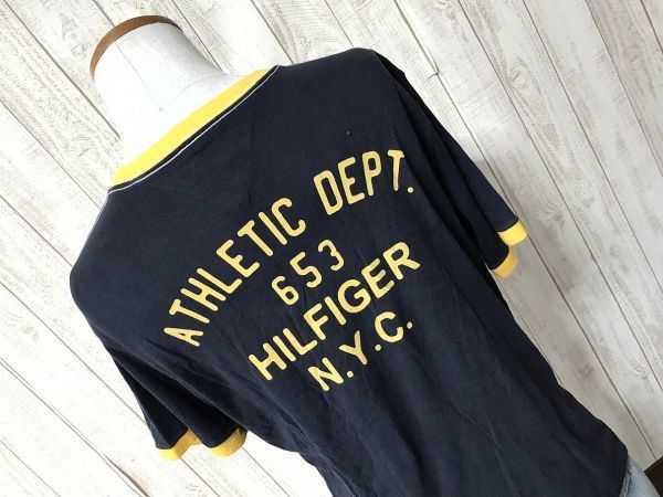 お勧め・【バックロゴ】TOMMY HILFIGER トミーヒルフィガ― リンガーTシャツ L_画像1