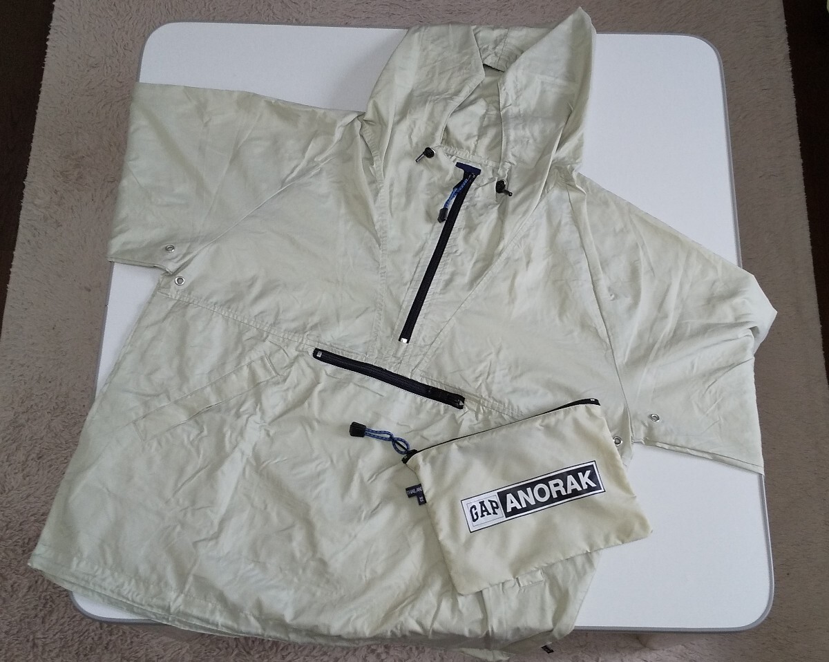 古着 美品 90s OLD GAP ANORAK XS(S~Mサイズ相当) オフホワイト 収納袋付き アノラック ナイロン パーカー ハーフジップ オールドギャップ