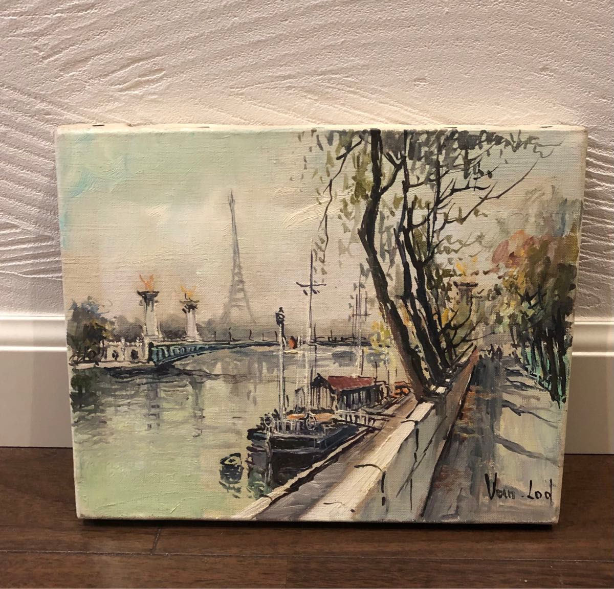 フランス画家 Van Lod ヴァン・ロッドの油彩画 Van Lod ヴァン・ロッド 油彩画 パリの風景 エッフェル塔 サイン