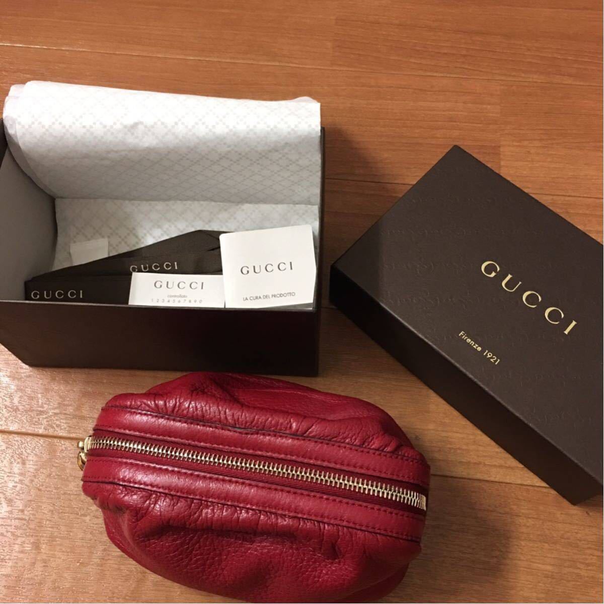 GUCCI グッチ バンブー 化粧ポーチ 赤 _画像10