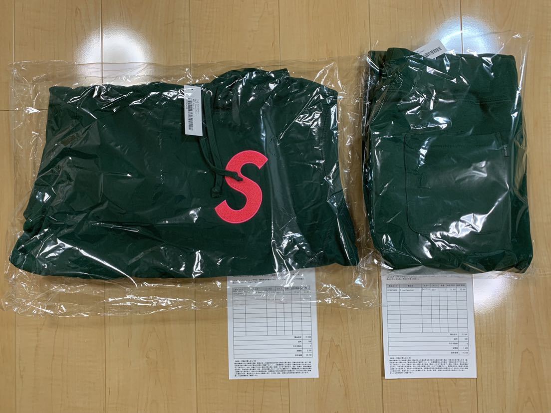 上下セットアップ Supreme 19AW Week2 S Logo Hooded Sweatshirt & Sweatpant Dark Green Small オンライン購入 国内正規タグ付 緑 Sサイズ_画像5