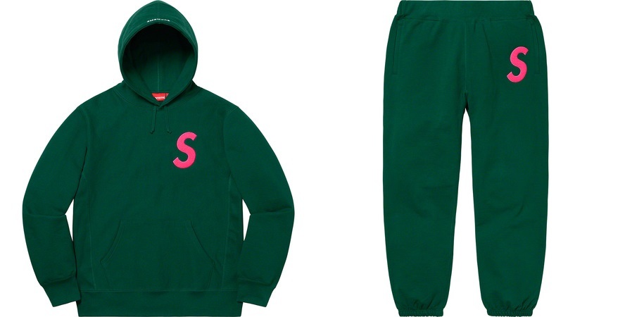 上下セットアップ Supreme 19FW Week2 S Logo Hooded Sweatshirt & Sweatpant Dark Green Small オンライン購入 国内正規タグ付 緑 Sサイズ_画像1