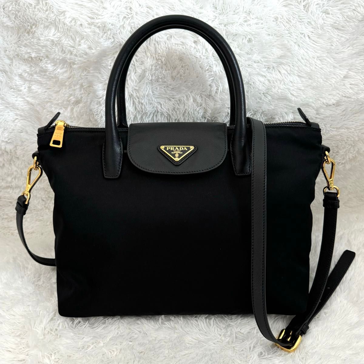 未使用級 PRADA プラダ サフィアーノレザー ナイロン 2way 未使用級 PRADA プラダ サフィアーノレザー ナイロン 2way