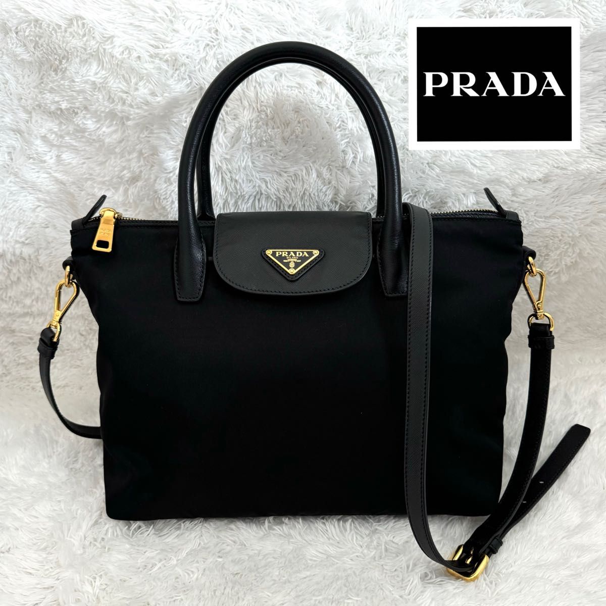 未使用級 PRADA プラダ サフィアーノレザー ナイロン 2way 未使用級 PRADA プラダ サフィアーノレザー ナイロン 2way