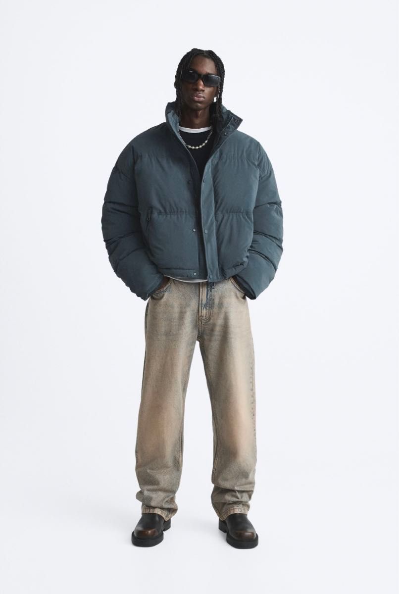 ZARA ザラ クロップド パフジャケット XL グレー ダウン ZARA ザラ クロップド パフジャケット XL グレー ダウン