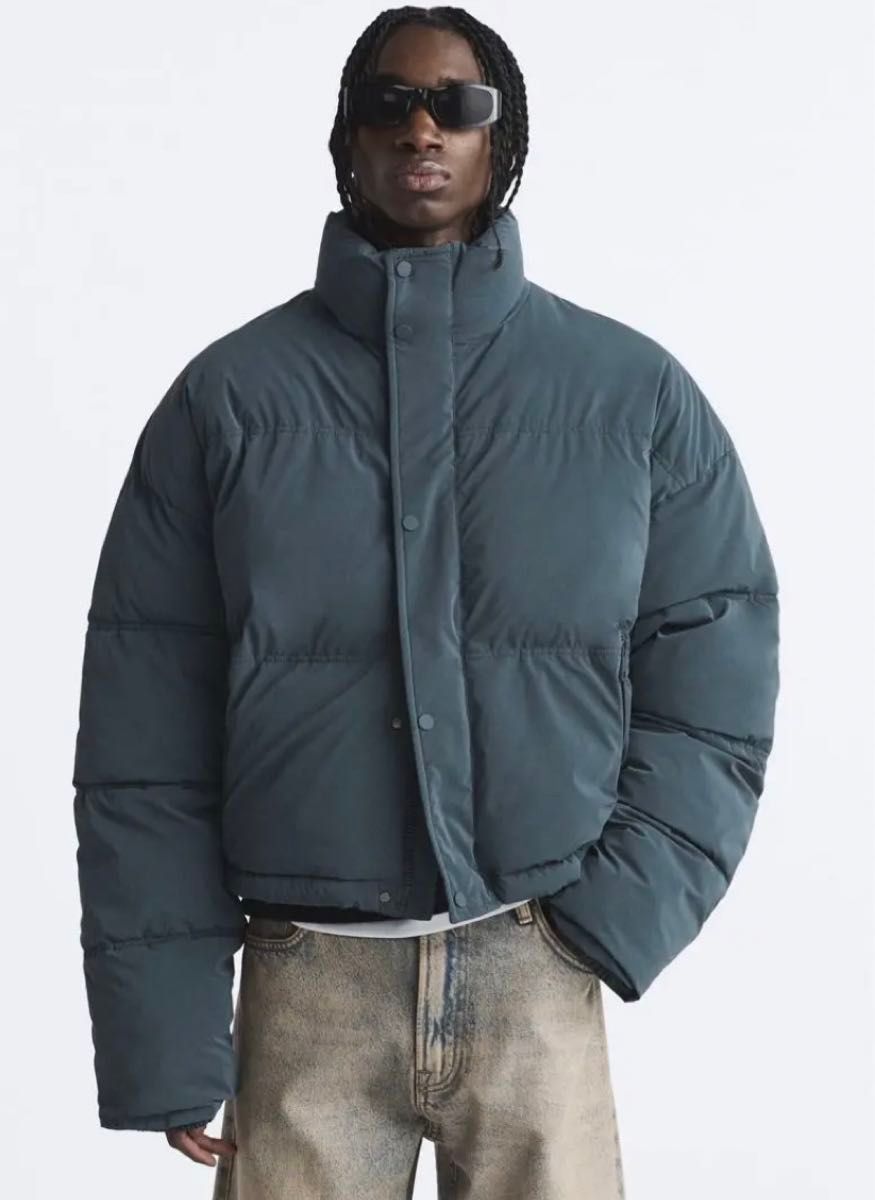 ZARA ザラ クロップド パフジャケット XL グレー ダウン ZARA ザラ クロップド パフジャケット XL グレー ダウン