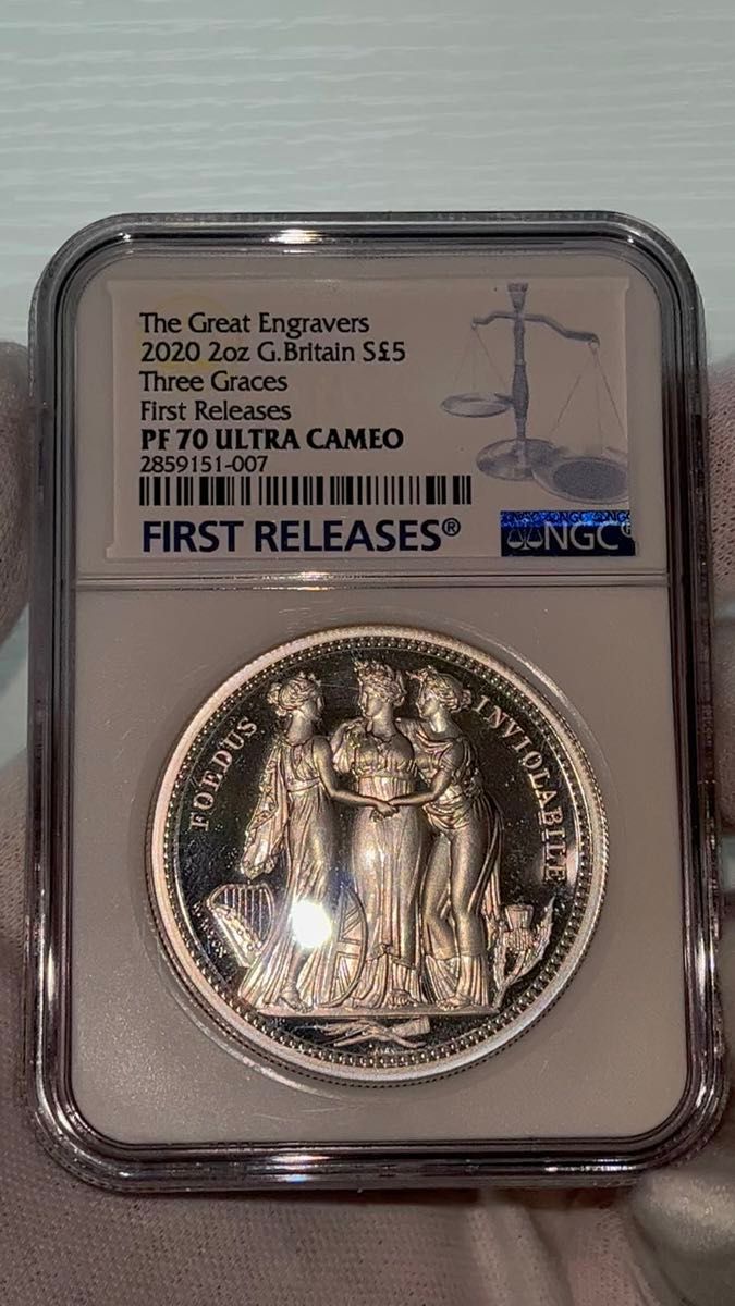 【最高鑑定】英国ロイヤルミント「スリーグレイシス」 5ポンド(2オンス)銀貨 NGC PF70UC 2020年 スリーグレイセス