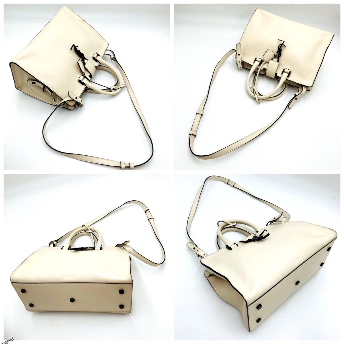 YSL イヴ サンローラン ガバスホワイト 2WAYバッグ ロゴ 0930 YSL イヴ サンローラン ガバスホワイト 2WAYバッグ ロゴ 0930