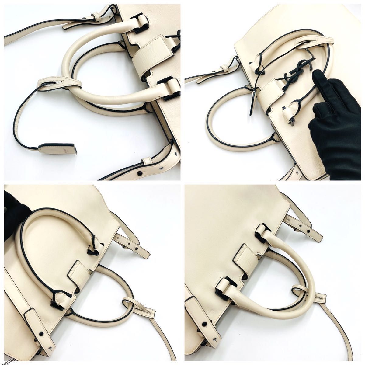 YSL イヴ サンローラン ガバスホワイト 2WAYバッグ ロゴ 0930 YSL イヴ サンローラン ガバスホワイト 2WAYバッグ ロゴ 0930