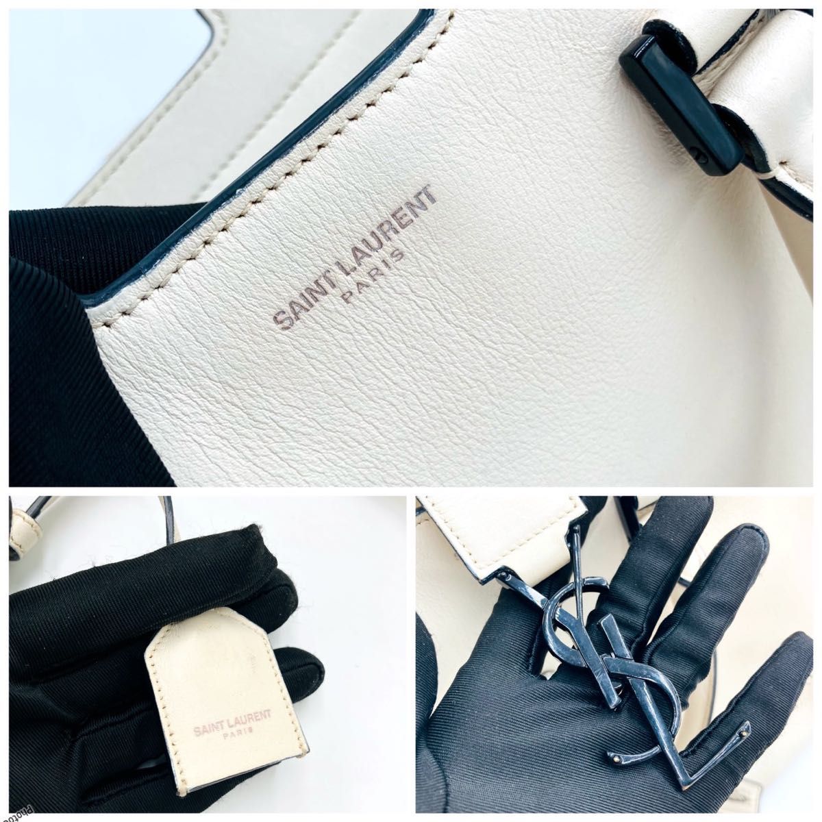 YSL イヴ サンローラン ガバスホワイト 2WAYバッグ ロゴ 0930 YSL イヴ サンローラン ガバスホワイト 2WAYバッグ ロゴ 0930