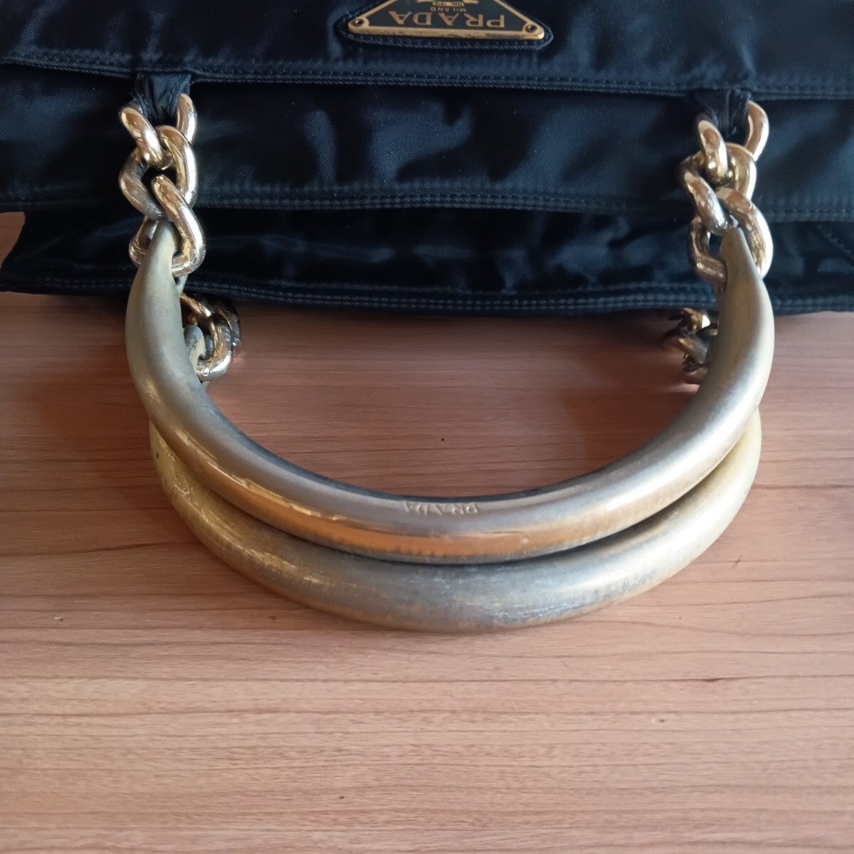 良品 PRADA オールドプラダ ヴィンテージ メタルハンドル 金属 良品 PRADA オールドプラダ ヴィンテージ メタルハンドル 金属