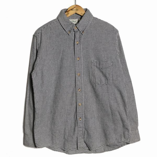 一流の品質 LLビーン USA製 90's ギンガムチェック L.L.Bean オールド 旧タグ アメリカ製 90年代 ボタンダウン 黒×白 (M) ネルシャツ コットン 男性用