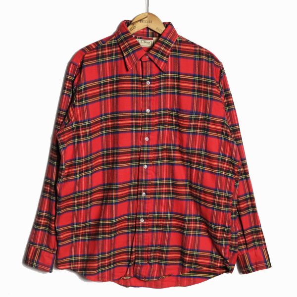 【おまけ付】 90’s USA製 LLビーン L.L.Bean タータンチェック コットン ネルシャツ 長袖 (L) 赤系 フランネル 90年代 アメリカ製 旧タグ オールド 男性用