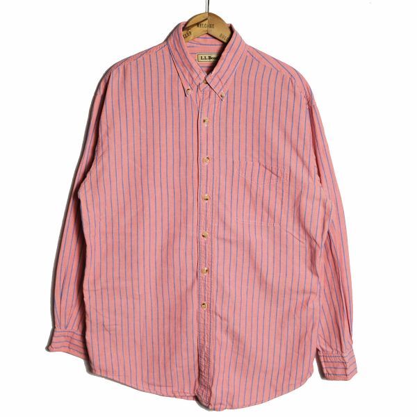 人気満点 コットン ボタンダウン ストライプ L.L.Bean LLビーン 90’s シャツ オールド 旧タグ 90年代 シャンンブレー サーモンピンク系 (L) 長袖 男性用