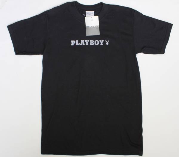 UTS58プレイボーイSラビット 半袖Tシャツ正規品PLAY BOYフロッキープリント 黒色_画像2