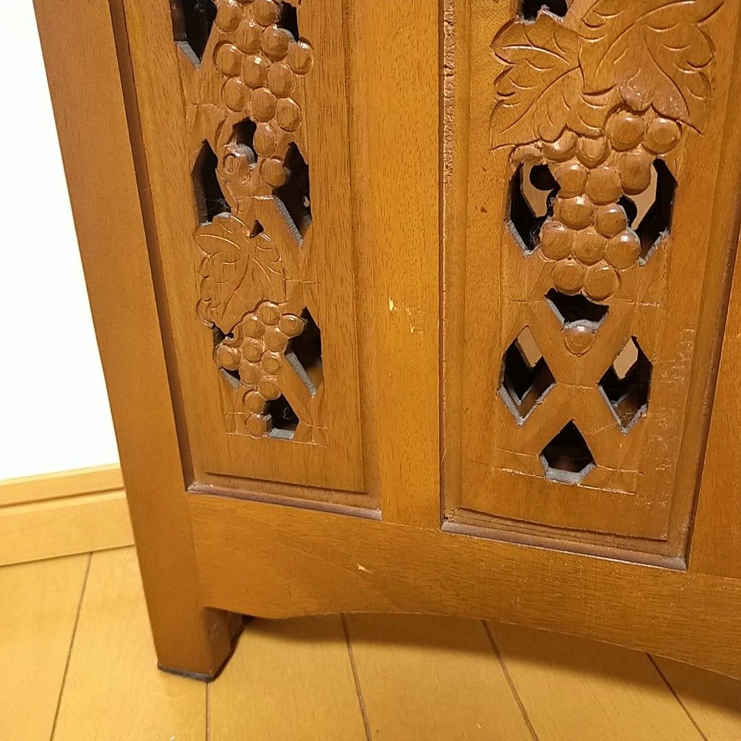 木製3連ブドウ柄パーテーション 衝立 アジアン 透かし彫 木製3連ブドウ柄パーテーション 衝立 アジアン 透かし彫