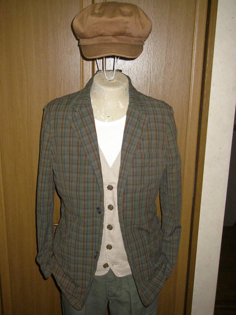 GAP Gap gray tea Brown check tailored jacket blaser cotton S check jacket cotton tailored jacket ( M