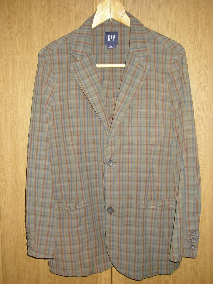 GAP Gap gray tea Brown check tailored jacket blaser cotton S check jacket cotton tailored jacket ( M