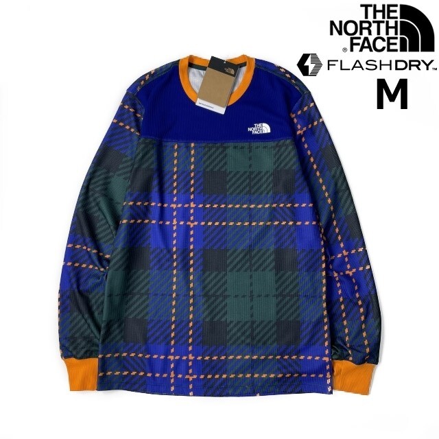 1円～!売切!【正規新品】THE NORTH FACE◆PRINT WAFFLE BL SET 長袖 Tシャツ ロンT US限定 ワッフル 速乾(M)青 緑 チェック柄 180902-38