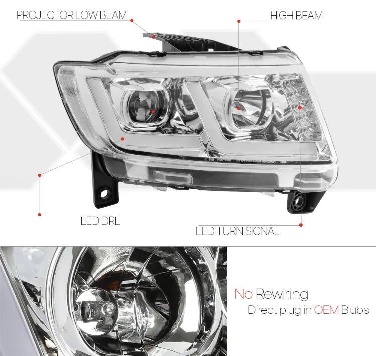 [NEW] Grand Cherokee 2011-13y head light fibre LED lighting ring SRT limited laredo custom aero etc. together 