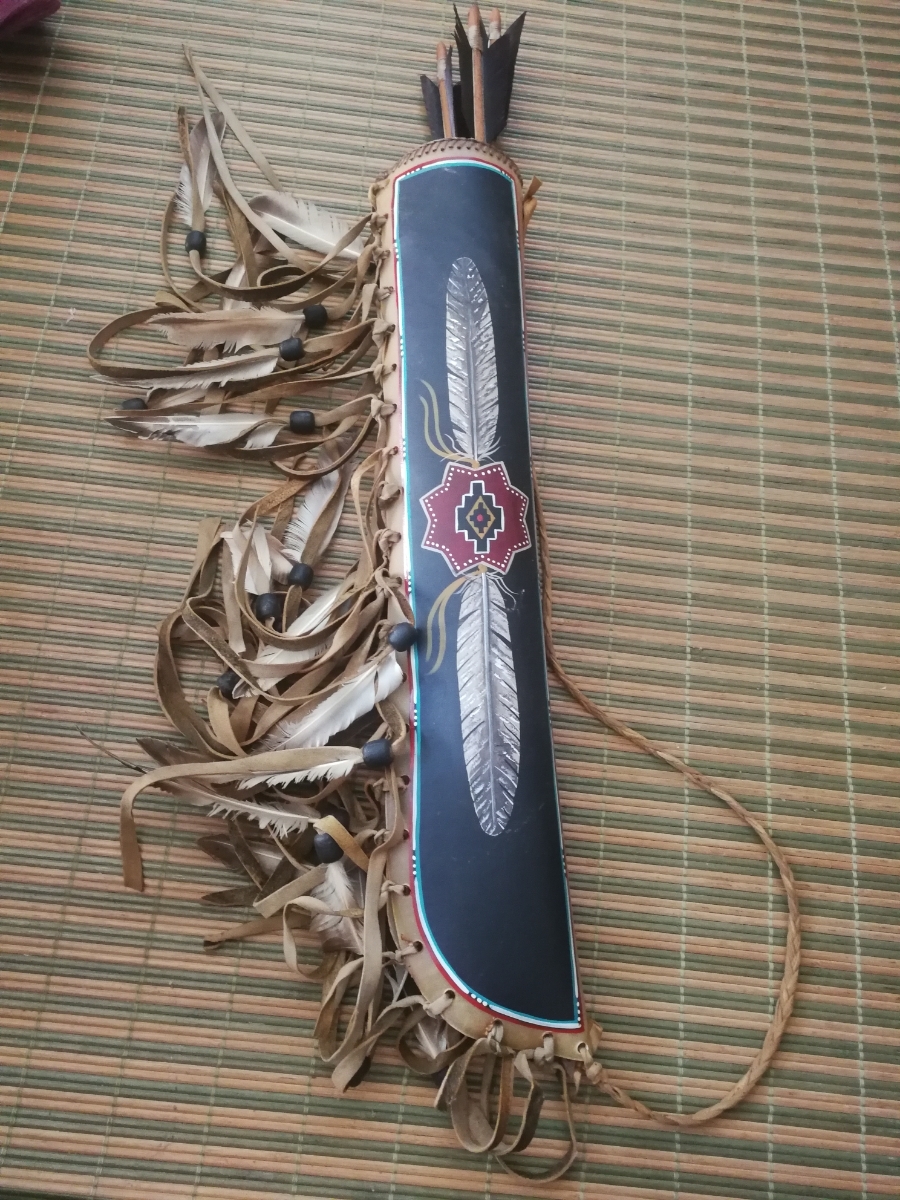 USA Indian Arrow case leather made 60 width 11cm bow arrow 3ps.@ length 77cm Buffalo leather Eagle feather jewelry regular price Y69000 price cut Vintage 