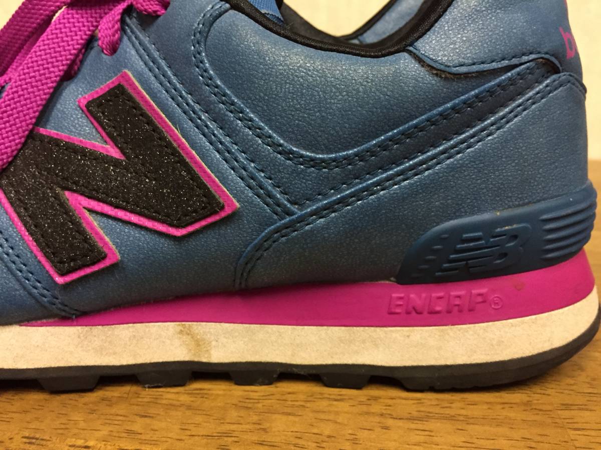 NEW BALANCE WL５７４MBR 青系ラメ ウィメンズ２６．５Ｂ USED ランニング_画像9