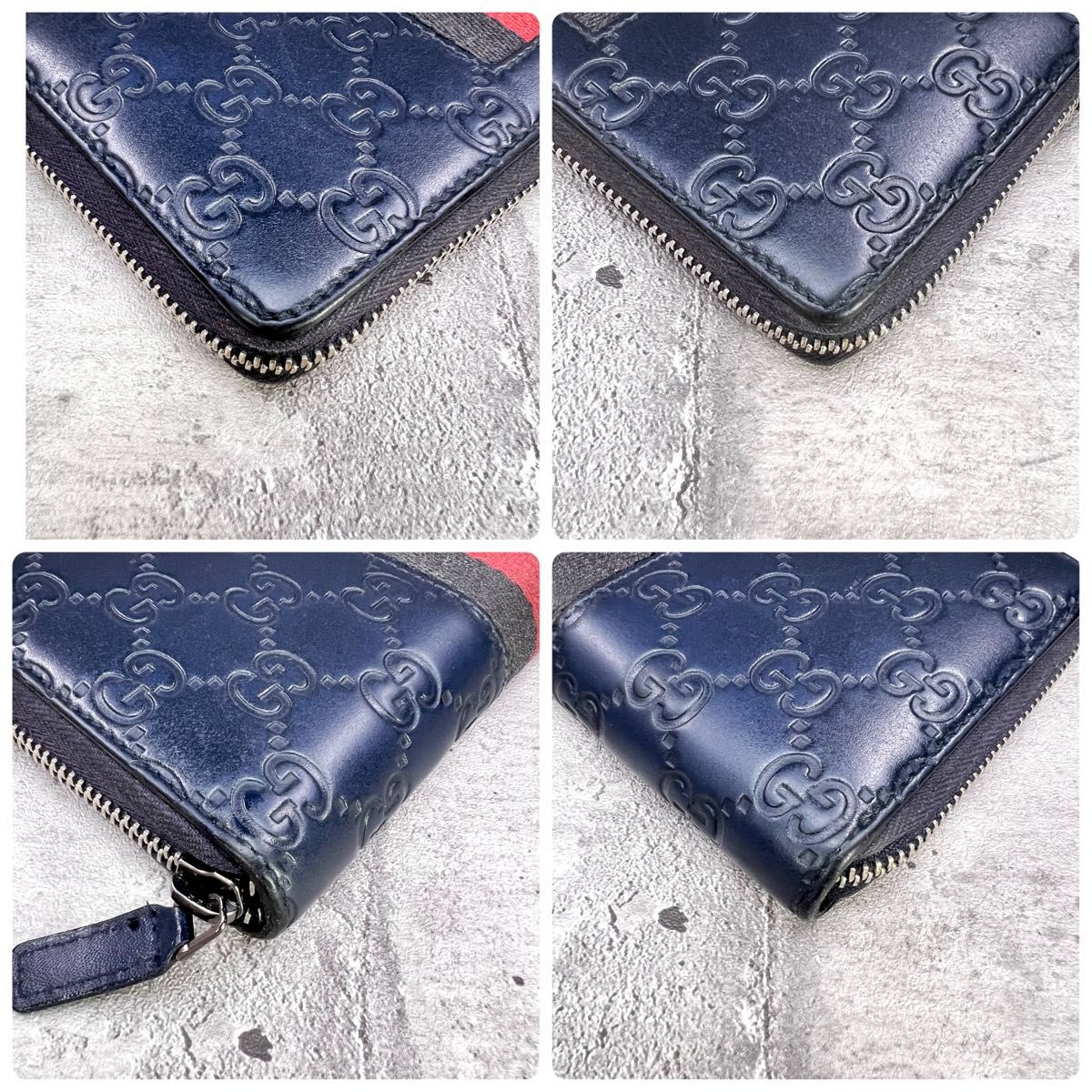 極美品】グッチ 長財布 シマ GGシマレザー ネイビー 紺色 極美品】グッチ 長財布 シマ GGシマレザー ネイビー 紺色