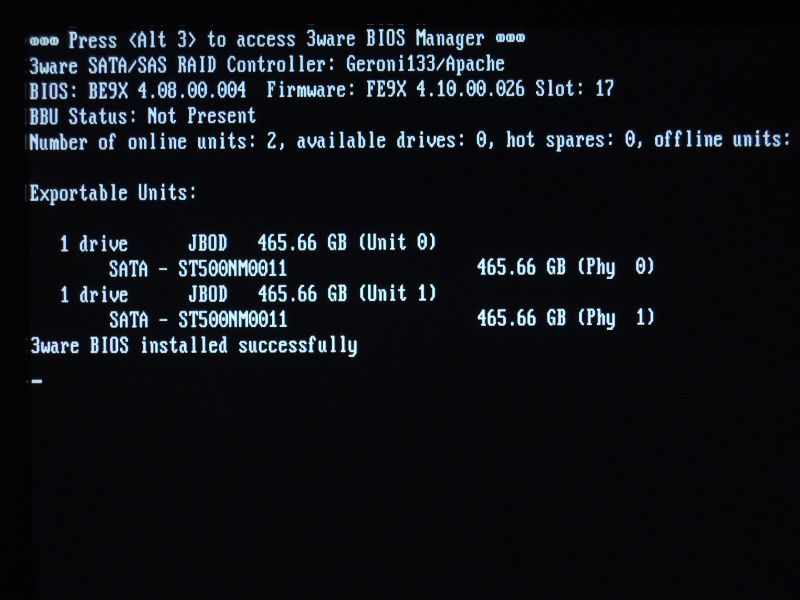 3ware 9650SE-2LP 2-Port SATAII RAID Controller (Raid0,1,Single Disk,JBOD対応) 動作画面有_画像5